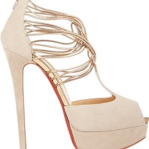 Christian Louboutin Confusalta suede Platform Red Sole Sandal, gold Size 38